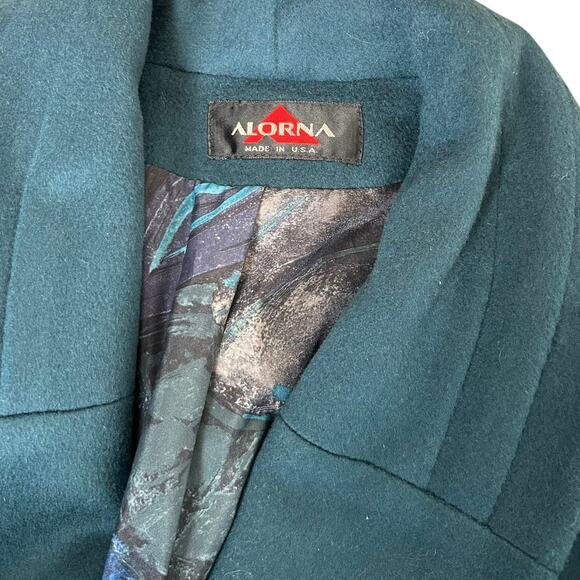 Vintage 80s Alorna Wool Blend Trench Coat Double Breasted Peacock Blue sz M - Picture 8 of 12